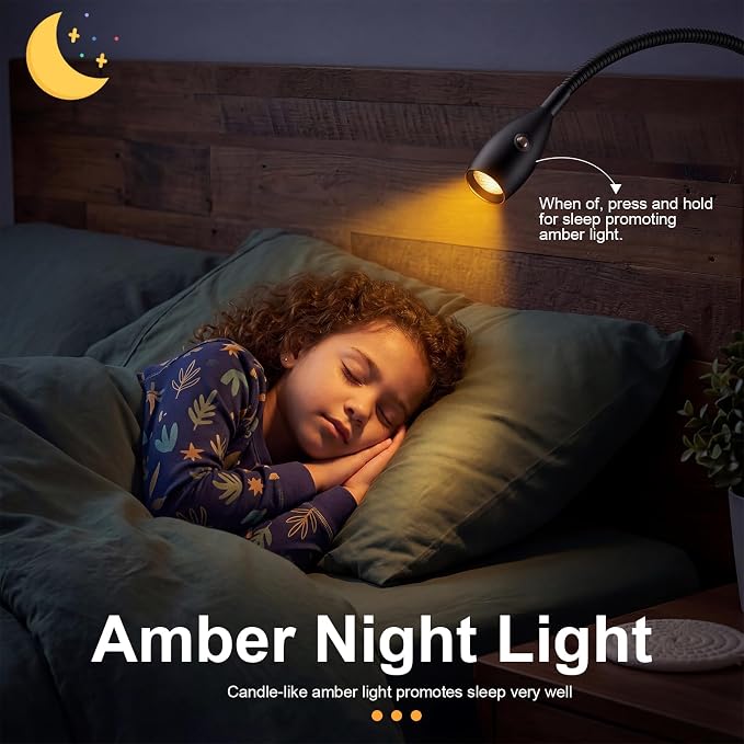 1 Pcs LED Clip on Reading Light for Bed Headboard, 3 Color Dimmable Stepless Book Light with Flexible Gooseneck Clamp Desk Lamp for Reading with USB for Bedroom, Dorms, Office, Studio (Black)
