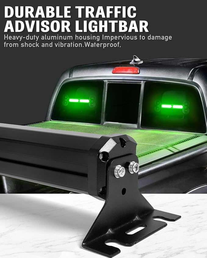 HLauto 1002L Emergency Strobe Traffic Advisor Light Bar: 40 LED Dash Safety Warning Flashing Light, Front/Rear Windshield Visor Lights for Construction Vehicle, Tow/Plow Truck (2x10.7inch, Green)