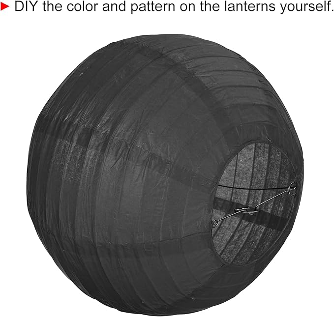 PATIKIL 8 Inch Paper Lanterns, 6 Pack Round Folding Hanging Lamp Shade for Wedding Home Party Festival Celebration, Black