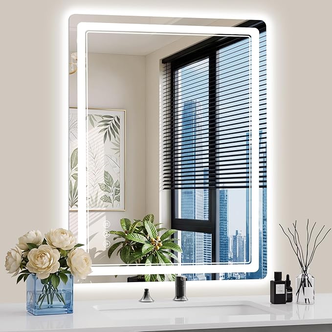 28"x36" LED Bathroom Mirror with Lights, Backlit + Front Lit, Anti-Fog, Lighted Bathroom Mirror for Wall, HD Shatterproof Tempered Glass, Dimmable, Memory Function (Horizontal/Vertical)