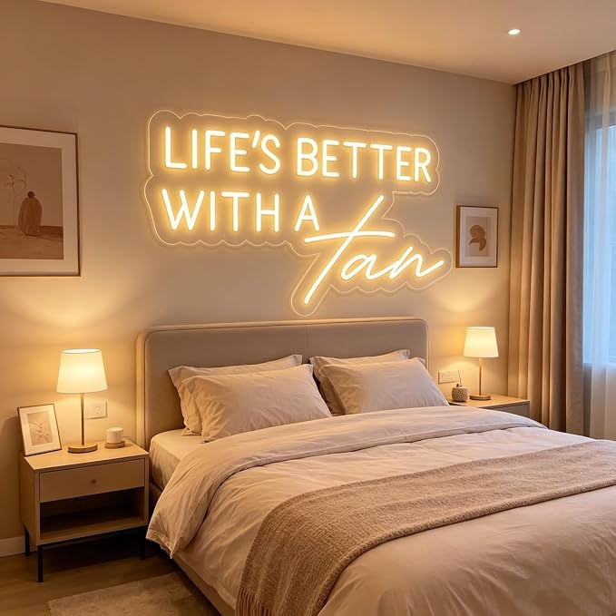 Life's Better With a Tan Neon Sign Warm White LED Neon Light for Wall Decor USB Powered Neon Signs for Tanning Salon Beauty Studio Bedroom Home Bar Party Aesthetic Decor Tanning Room Accessories