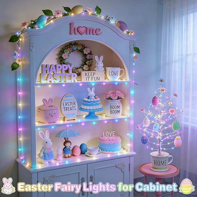JMEXSUSS 2 Pack Pastel Fairy Lights Battery Operated, Total 200 LED 66ft | with Remote, 8 Modes, Easter lights Outdoor Waterproof, Pastel Twinkle String Lights for Xmas Bedroom Indoor Easter Decor