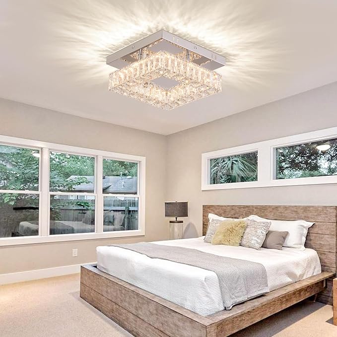 9.8" Modern Mini LED Chandelier Crystal Ceiling Light Flush Mount Ceiling Light for Hallway Foyer Kitchen Closet 3000 K Warm White