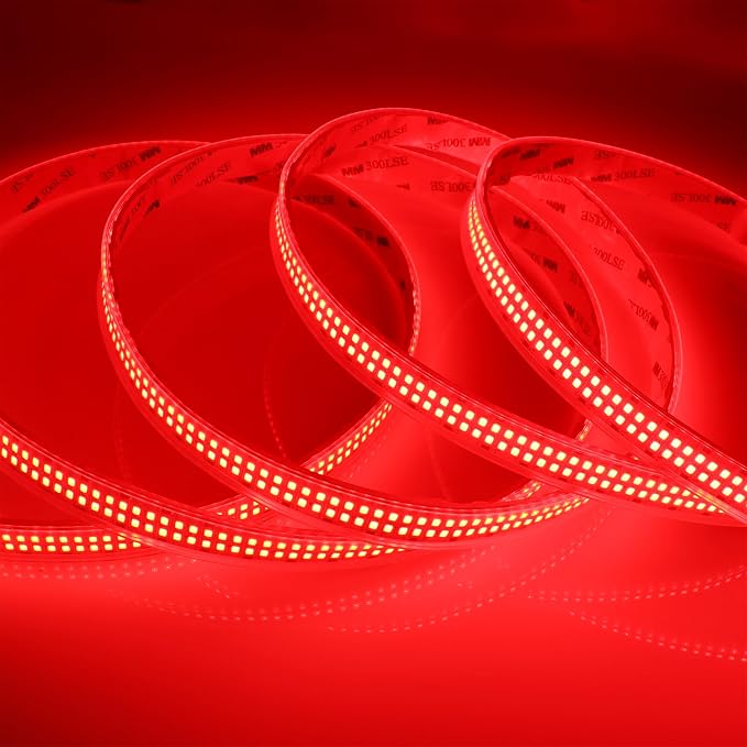 12V Red LED Strip Lights 16.4ft Double Row 2400LEDs Waterproof IP67 | SMD 2835 Super Bright Dimmable Flexible Tape Lights for Outdoor, Indoor, Bedroom, DIY, Truck, RV, and Boat Lighting