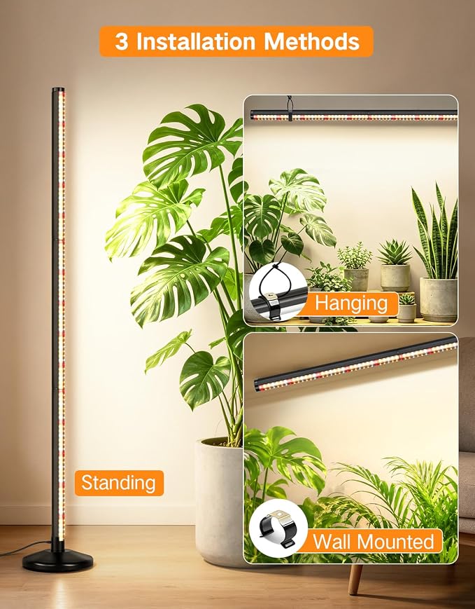 OUTON Standing Grow Lights for Indoor Plants, 36W Full Spectrum Plant Light | Vertical grow light with 210 LEDs, 6000K, 4/8/12H timer, remote control, adjustable 1.25-5.25 ft for indoor plant growth