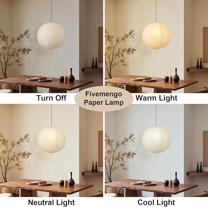20in Paper Lanterns Plug in Hanging Lamp Off-White 19.7FT Cord | Rice Paper Lamp Lantern Pendant Light Large Globe Japanese Japandi Wabi Sabi Chandelier for Dining Living Room Bedroom 1 Pack