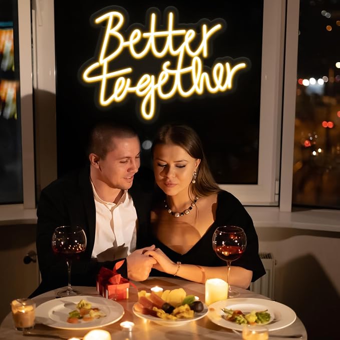 Better Together Neon Sign, LED Neon Sign Wall Decor for Wedding Bedroom Christmas Valentine's Day Women Birthday Gift Living Room Home Decor, 16"x 12" USB Powered 10 Brightness Settings Light
