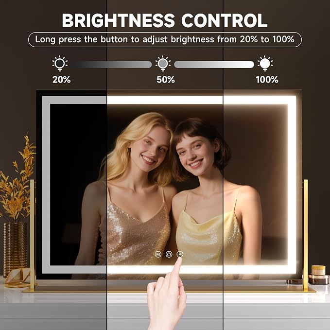 Hasipu Vanity Mirror with Lights, 23.6" x 18.1" LED Makeup Mirror, Light up Mirror with 10X Magnification, USB Charging Port, Smart Touch 3 Colors Dimmable, 360° Rotation (Gold)
