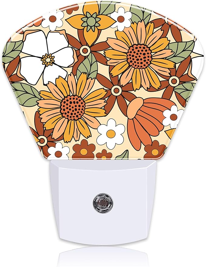 Retro Floral Plug in Night Lights, Groovy Flower Nightlight Plug Into Wall Dusk to Dawn Sensor for Kid Girls Boys Women Men Bedroom, Hallway, Kitchen, Bathroom, Stairs Decor