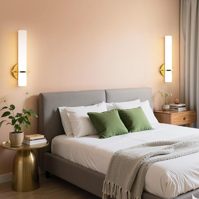 AIJIASI Battery Operated Gold Wall Sconces - 15 Inch Modern Sconce Wall Lighting 3000K-6000K Dimmable LED Wall Sconces Set of Two, Indoor Bathroom Sconce for Living Room Bedroom Hallway Stairway