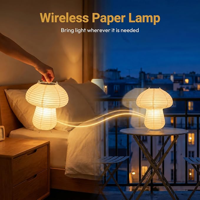 Paper Lantern Table Lamp, Rice Paper Japanese Lights, Modern Mid Century Cute Small Desk Lamps for Bedroom, Living Room