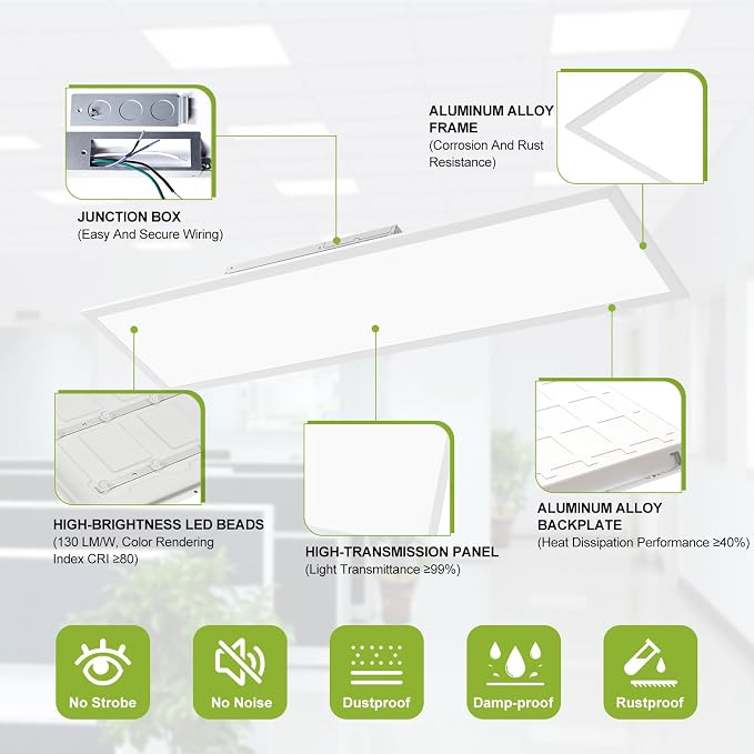 YXL 24 Pack 1x4 LED Flat Panel Light Drop Ceiling Light Fixture, 5200LM, 5CCT LED Drop Ceiling Office Light, 40W/35W/30W/25W/20W Selectable,6500K/5000K/4000K/3500K/3000K,Dimmable 0-10V,ETL
