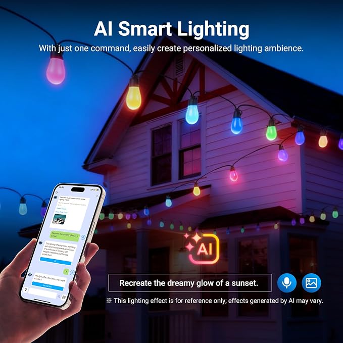 NEEWER 48ft Outdoor String Lights, App Control Smart AI RGBW Hanging, NR01 | Outside Patio Balcony Backyard Holiday Lighting, IP65 Waterproof, 15 LED Bulbs, 50+ Scenes, Compatible with Alexa Google