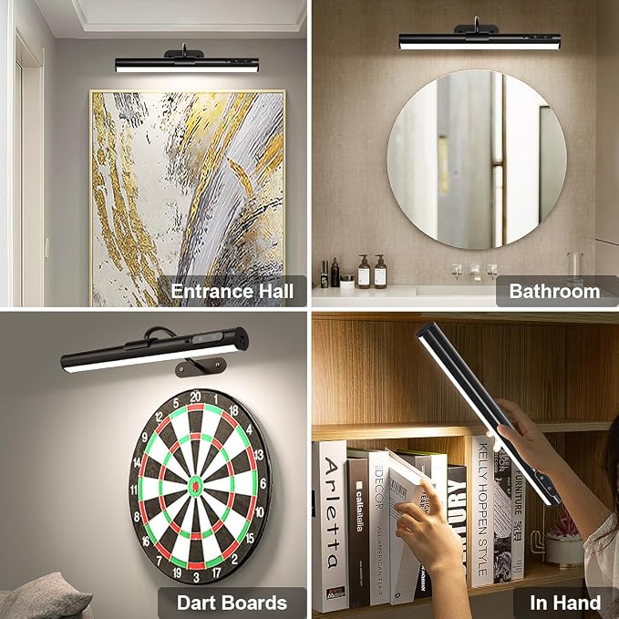 Hapfish Picture Lights for Wall Battery Operated,Wireless Art Light - Black | Rechargeable Wall Sconce for Picture with Remote Control,Dimmable Wall Lighting for Paintings Gallery Dartboard Mirror