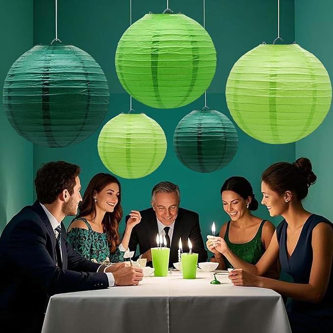 Green Paper Lanterns 12Pcs Hanging Lanterns for Birthday Party, Wedding, Home Decor, Baby Shower Festive Decoration