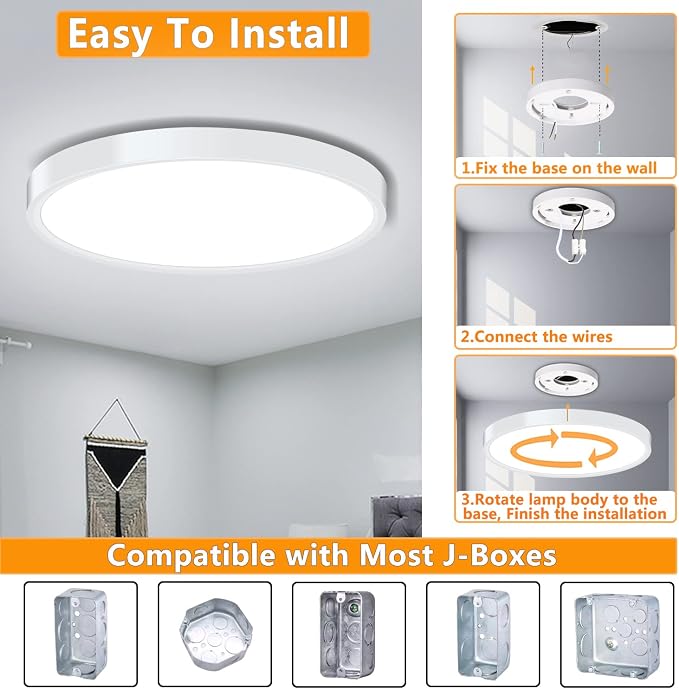 LED Ceiling Light Fixture Flush Mount, 9inch Low Profile Ceiling Light | 18W 5000K, Slim Flat Surface Mount Ceiling Lights for Bedroom Kitchen Hallway Laundry Stairwell Basement Closet White