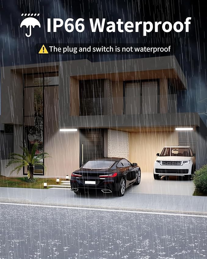 IP66 Waterproof 45W LED Shop Lights, 5400LM 6000K Daylight White Garage Light with 6FT Power Cord & Switch, Plug in LED Work Light for Garage, Workshop, Warehouses, Basement, Yard, 6 Pack