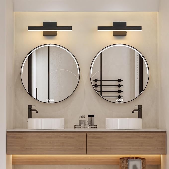 Black Bathroom Vanity Light Fixture 15.7'' 20W Dimmable 5CCT LED Hardwired | Bathroom Light Fixture Over Mirror, Bathroom Wall Sconce, Rust-resistant, ETL Certificated, 2700K/3000K/3500K/4000K/5000K