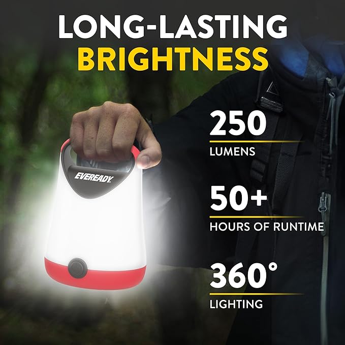 Eveready LED Camping Lantern X-250 (4-Pack), Super Bright Tent Lights, Rugged Water Resistant LED Lanterns, 100 Hour Run-time (Batteries Included), Red and Black