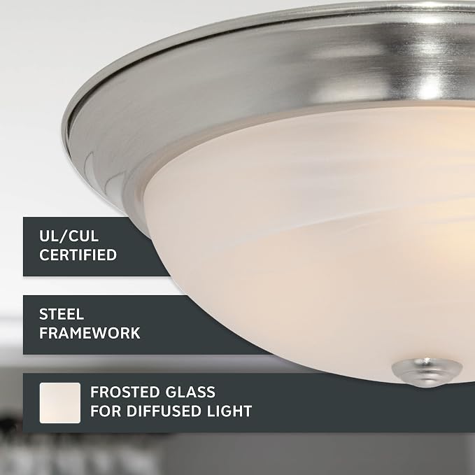 Designers Fountain 15 in Modern 3-Light Flush Mount Ceiling Light, Satin Platinum with Alabaster Glass Shade, 1257L-SP-AL