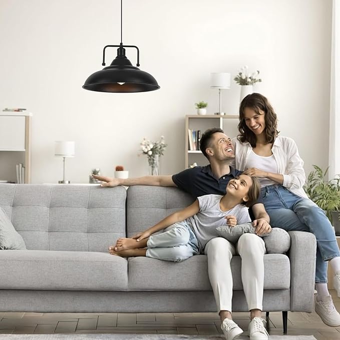 Black Pendant Light, Large Pendant Light 15.7" 1 Pack, Modern Farmhouse Pendant Lighting, Kitchen Pendant Lights, Pendant Lights Kitchen Island for Kitchen, Living Room