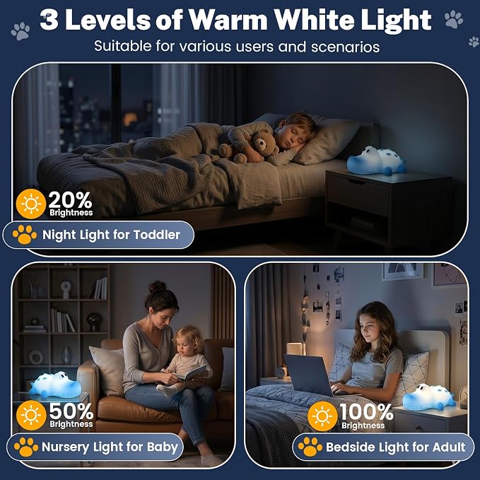 AVEKI Night Light for Kids, Baby Alligator Night Light with Dimmable Warm Light & RGB Mode, Soft Silicone Touch Lamp with 30M Timer, Rechargeable Crocodile Light for Nursery Kids Room