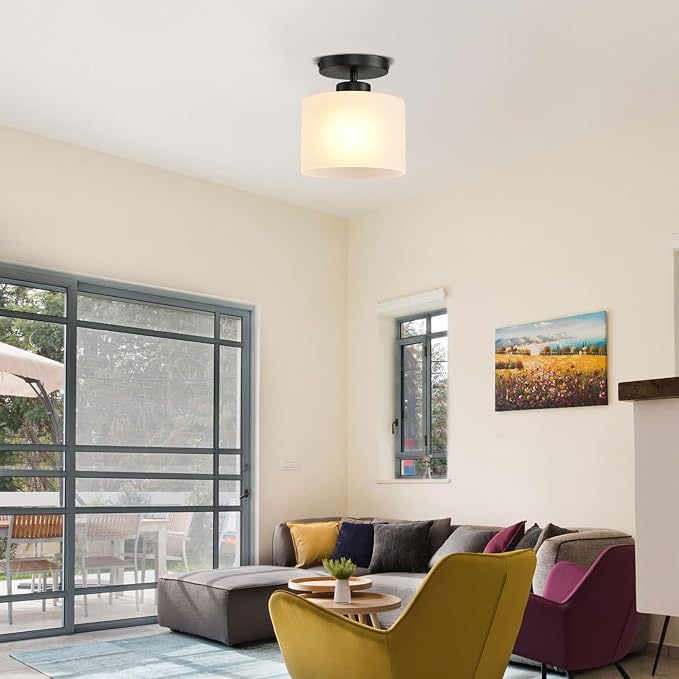 Semi Flush Mount Ceiling Light, Modern Kitchen Lighting Fixtures Ceiling, Rustic Ceiling Light Fixtures, Ceiling Lights with Glass Shade for Hallway Foyer Entryway Bedroom
