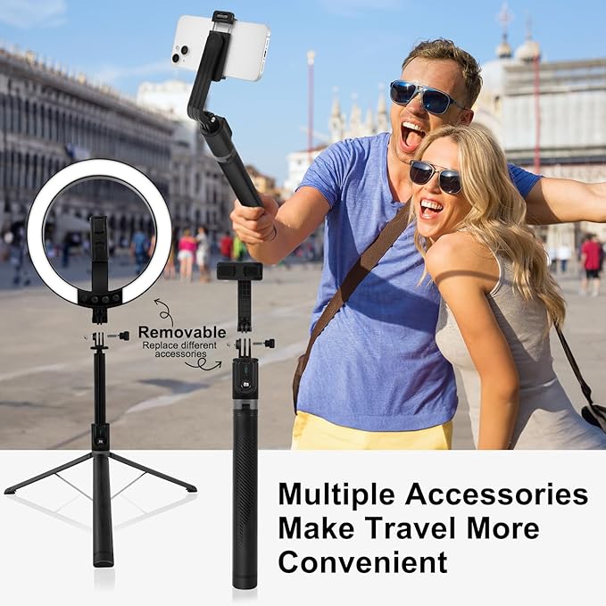 10" Selfie Ring Light with 74" Tripod Stand, RGB Full Color Modes Selfie Light with Extendable Tripod, Phone Holder, iPad Holder, Remote for iPhone & Android,TikTok/Makeup/Photography/Vlog