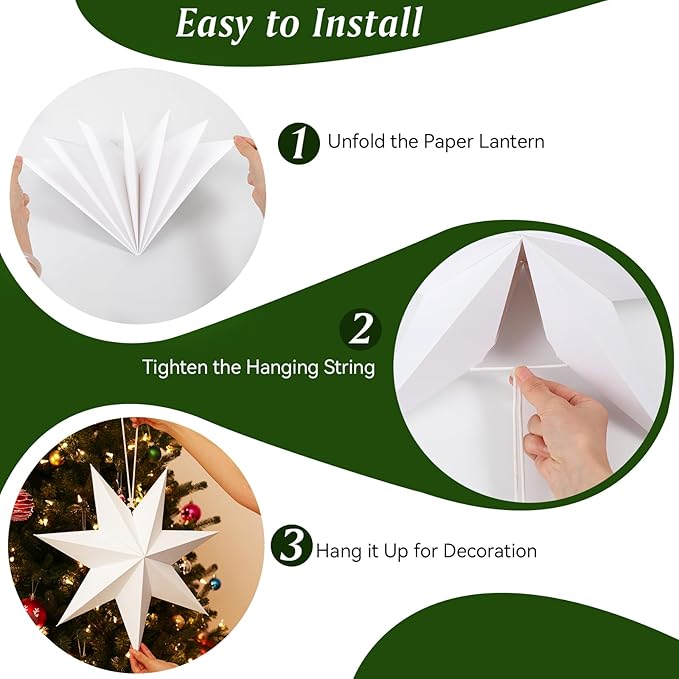Lewondr Christmas Paper Star Lantern 5 Pack, Hanging 7-Pointed Star Lampshade Decoration, Window Paper Lanterns with 5 Colors for Xmas Wedding Holiday Party 17.72 Inch