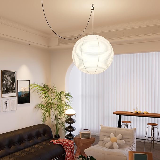 23.6" White Round Paper Lanterns, Chinese/Japanese Paper Lantern Pendant Light, Large Hanging Paper Lamp Shade for Party Decoration, Wedding, Home Decor Ceiling Lampshade(1 Pack)