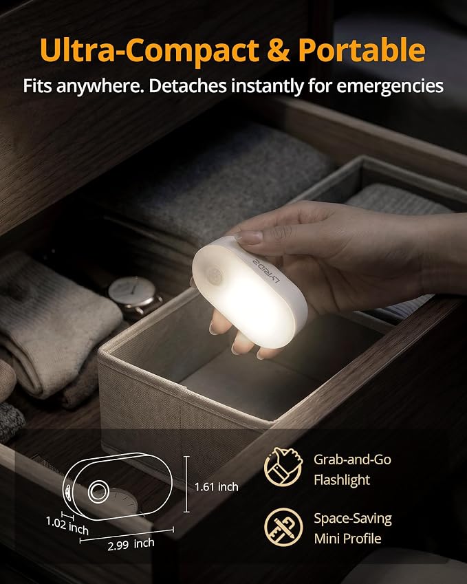 Rechargeable Battery Night Light with Motion Sensor, Portable, Auto-Off, Dimmable for Bathroom, Bedroom, Kitchen, Stairs, Hallway, Pets, Travel, 4-Pack, Cool White
