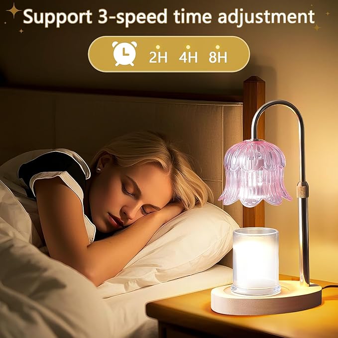 CRMILL Candle Warmer Lamp Electric Timer - Modern Home Decor Table Lights for Candles Warming Height Adjustable Dimmable Warmers Pink