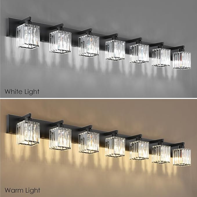 Aipsun Black Vanity Light Crystal Bathroom Lighting Fixtures Modern Bathroom Vanity Light 7 Light (Exclude Bulb)