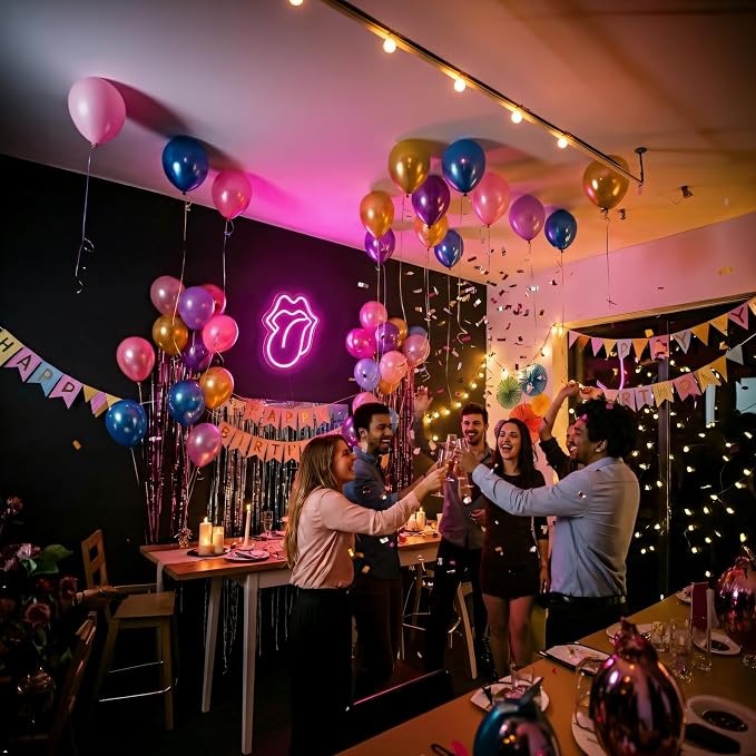 Lips Neon Sign LED Pink Lips Big Tongue Shaped Neon Signs for Wall Decor USB Neon Light Signs for Bedroom Bar Pub Hotel Christmas Wedding Party