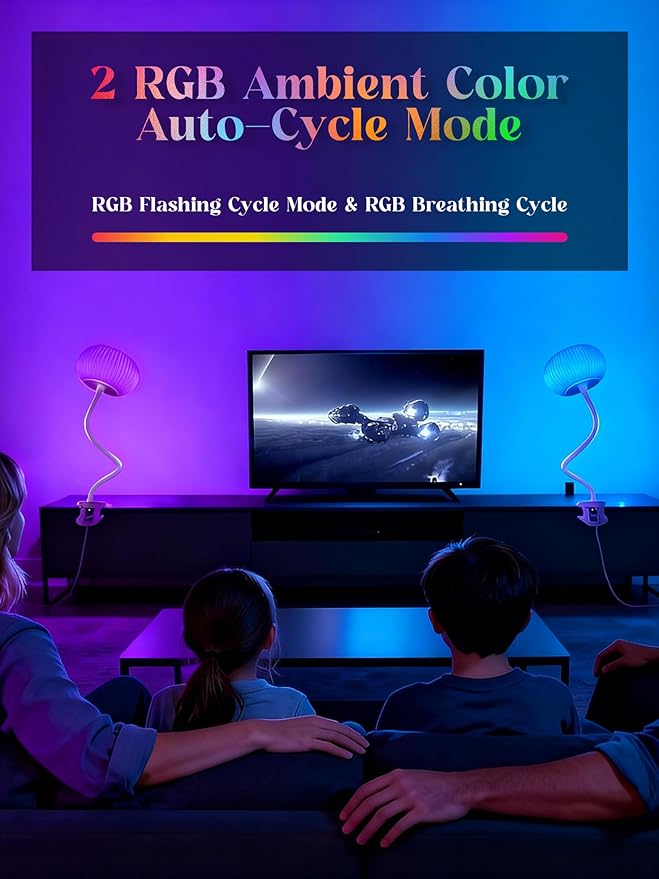 Clip on Light,10 RGB Colors & Warm White Desk Lamp with Clamp,10 Brightness Level Reading Light,Bedside Lamps,USB Adapter Clip on Lamp Suitable for Bedroom/Headboard/Bed/Bedside