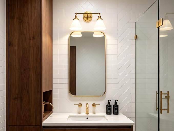 Double Sconce Vintage Industrial Gold 2-Lights Wall Sconces with Funnel Flared Glass Milk Glass Shade Antique Scocne for Bathroom Living Room Home Office