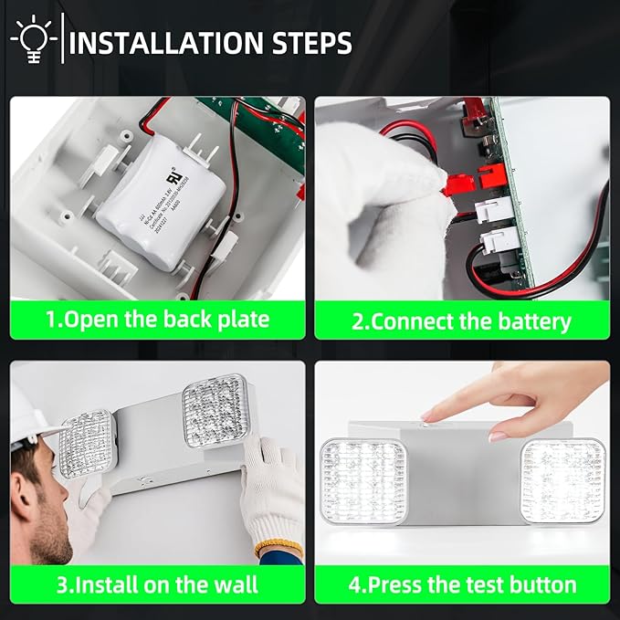 Emergency Light, LED Emergency Lighting with Battery Backup, 2 Adjustable Heads, Commercial Emergency Lights Combo for Business, 120V/277V AC, UL Listed, 6 Pack