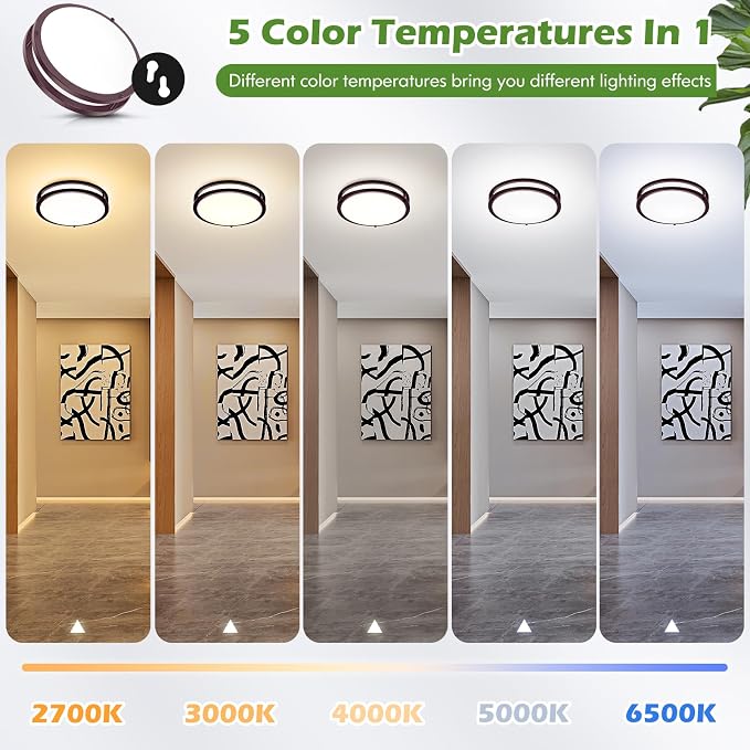 2-Pack 36W Dimmable LED Ceiling Lights, 12inch Oil Rubber Bronze Flush Mount Light Fixtures 3600LM 2700K/3000K/4000K/5000K/6500K Adjustable Ceiling Lights, Modern Lighting for Kitchen Hallway Bathroom