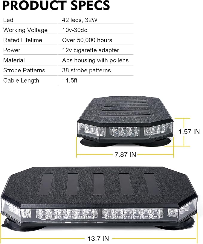 LUMENIX 42 LED Roof Top Magnetic Strobe Beacon Lights Bar, Green White | Hazard Warning Flashing Plow Lights with Controller for Construction Vehicles Tow Trucks Snowplow Work Cars,Patent Design