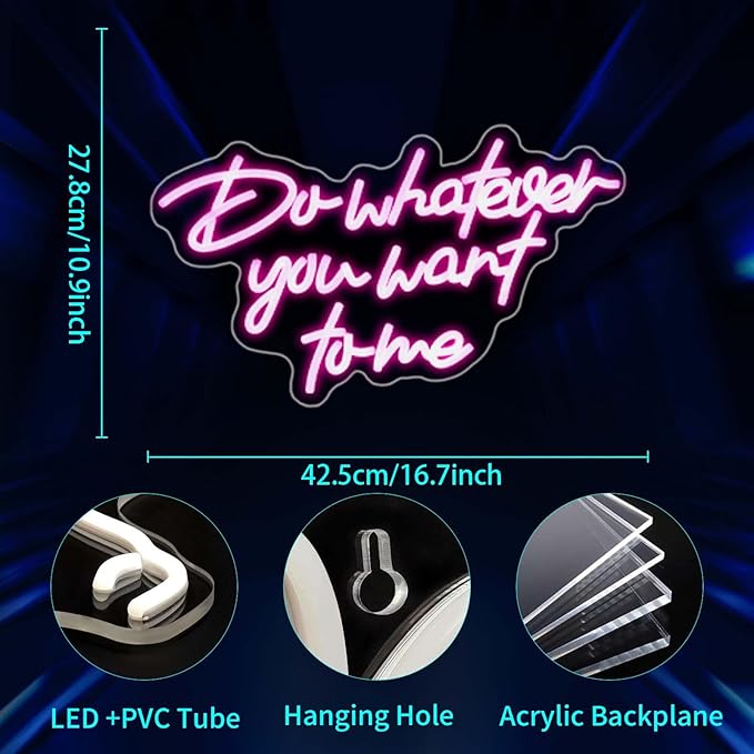 Neon Sign, JGHTURIE Do Whatever You Want to Me Neon Signs for Wall Decor, Pink LED Light-Up Sign for Room Decor, Bar, Party, Man Cave, USB Powered