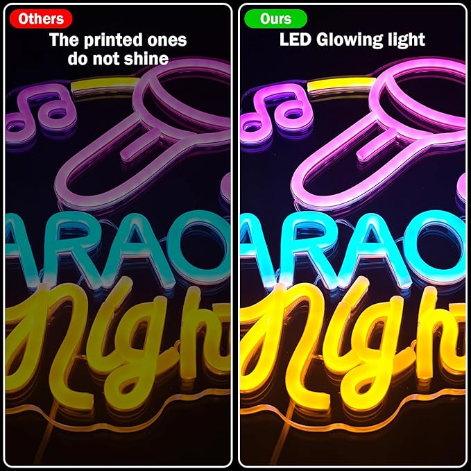 Karaoke Neon Sign Dimmable Led Karaoke Party Neon Lights Signs for Man Cave, USB Powered Karaoke Bar Neon Signs Music Decoration for Live, Wall, Party