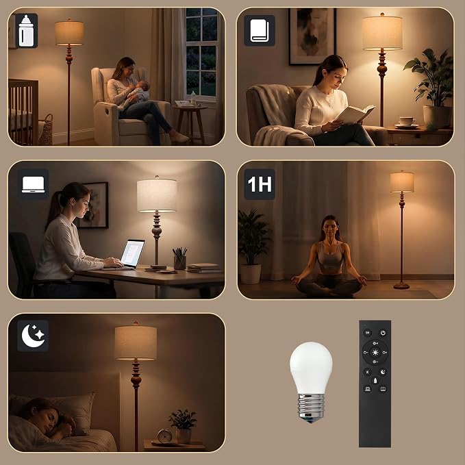 BOBOMOMO 64.25" Farmhouse Floor Lamp with Remote, Dimmable Floor Lamp with Adjustable Color Temperatures, Tall Rustic Standing Lamp for Living Room Corner, Bedroom & Nursery, 9W Bulb Included,Brown