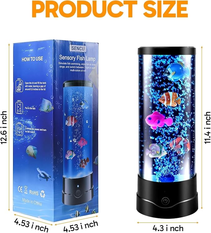 ONXE LED Aquarium Bubble Fish Tank Table Lamp, Birthday Christmas Gifts for Adults Kids Teens, Relaxing 16 Color Remote Fake Fish Sensory Night Light for Kids' Room Bedroom Home Decor, Stress Relief