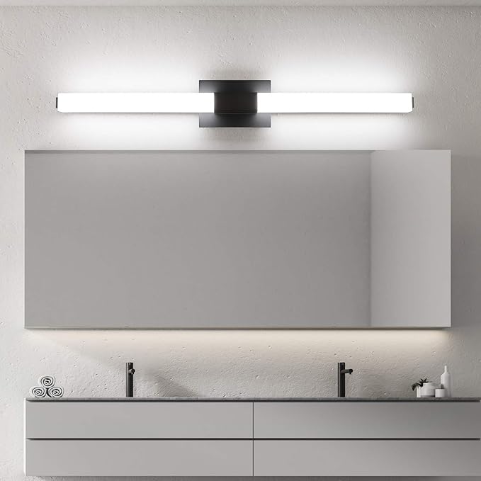 ZUZITO LED Bathroom Light fixtures 39.4in Matte Black Modern Vanity Lighting Acrylic Wall Light Bright Cool White 6000K