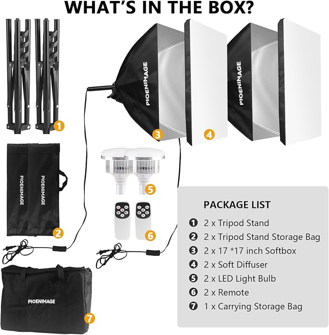 Softbox Lighting Kit, Softbox Photography Lighting Kit, 2Pcs | 17in Soft Box Lighting Set, Photography Lights, 85W 2700-6500K LED Bulb, Studio Lights for Portrait, Video Recording
