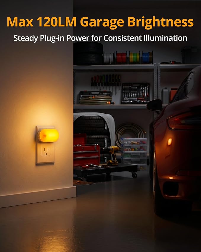 120LM Ultra Bright Plug-in Motion Sensor Night Light, Stepless Dimmable LED Nightlight, Always-On and Auto-Off, for Hallway, Stairs, Bathroom, Bedroom, Garage, Amber (2-Pack)