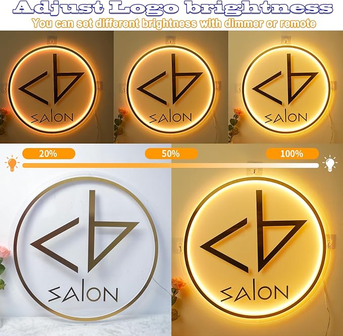 Custom Backlit Logo Sign for Business, Plug/Battery Powered Metal LED Signs | for Bars, Salons, Offices, Company & Storefront Wall Decor, 10-60in, 11 Lighting, Dimmable/RGB Color Change, Upload Picture