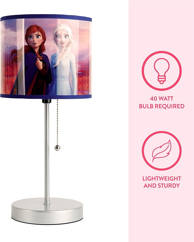 Frozen 2 Stick Table Kids Lamp with Pull Chain, Metal, Themed Printed Decorative Shade