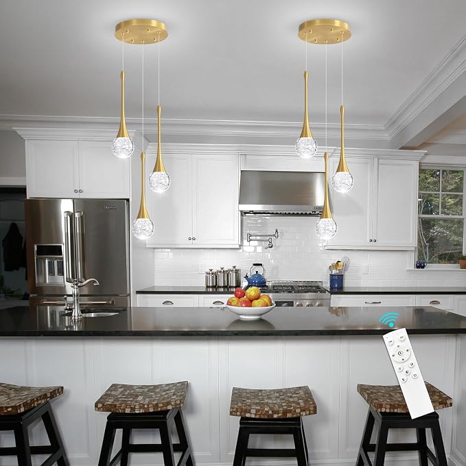 cenzoz 3-Lights Modern Pendant Lights for Kitchen Island LED Dimmable Crystal Glam Ceiling Pendant Lighting Chandelier for Dining Room Hallway Bedroom Corner Lamp Antique Gold