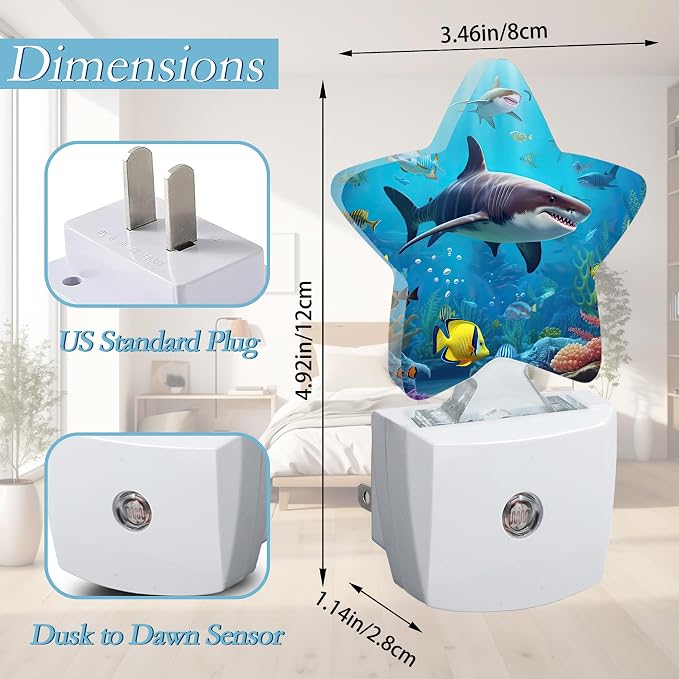 Shark Night Light,Undersea Fishes Plug-in Dusk to Dawn Smart Sensor Nightlight for Bathroom Bedroom Hallway Kitchen Stairs Energy Efficient Decor Desk Lamp